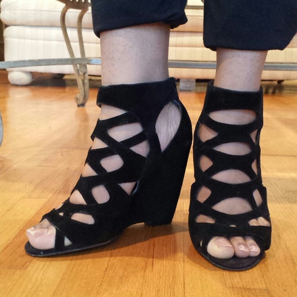 Miss Sixty Shoes - Miss Sixty Bianca Black Suede Wedges- Size 8-8.5